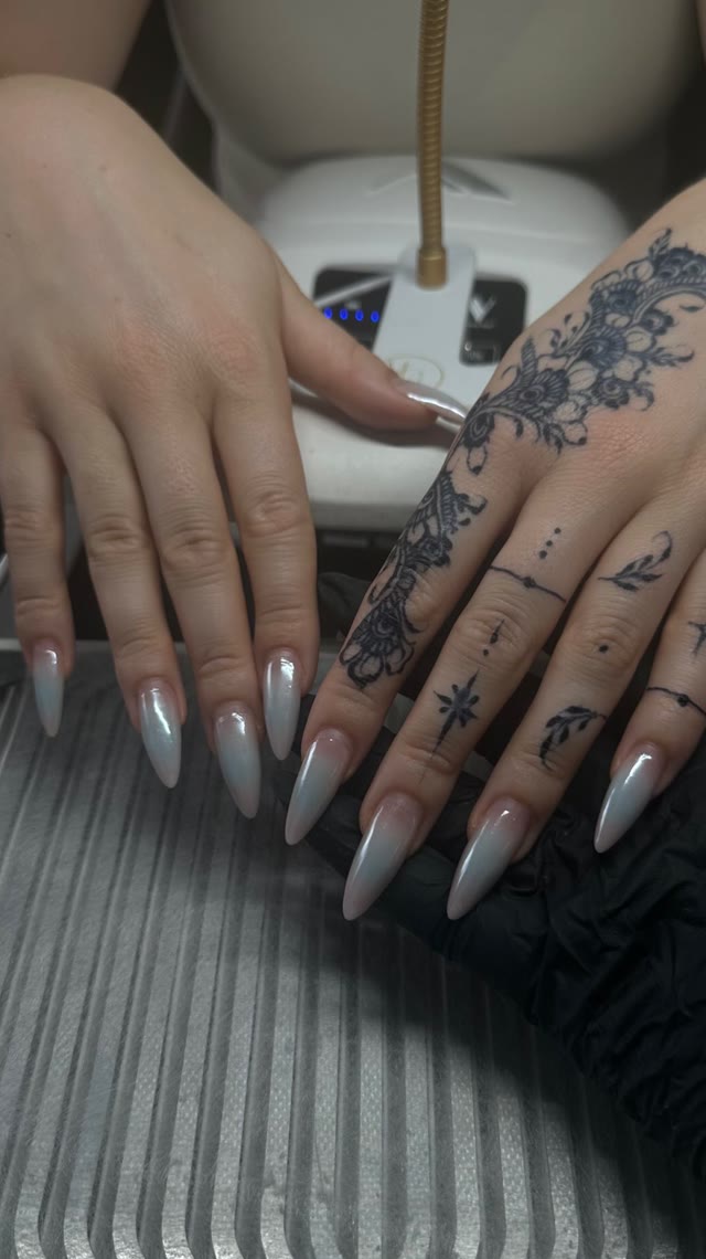 Pearl chrome extensions in progress by Cassy Nails, Montreal