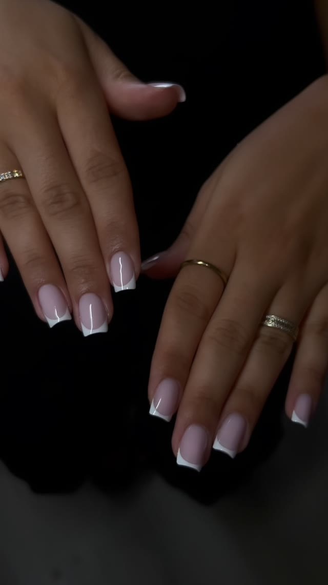 Square French manicure by Cassy Nails, Montreal